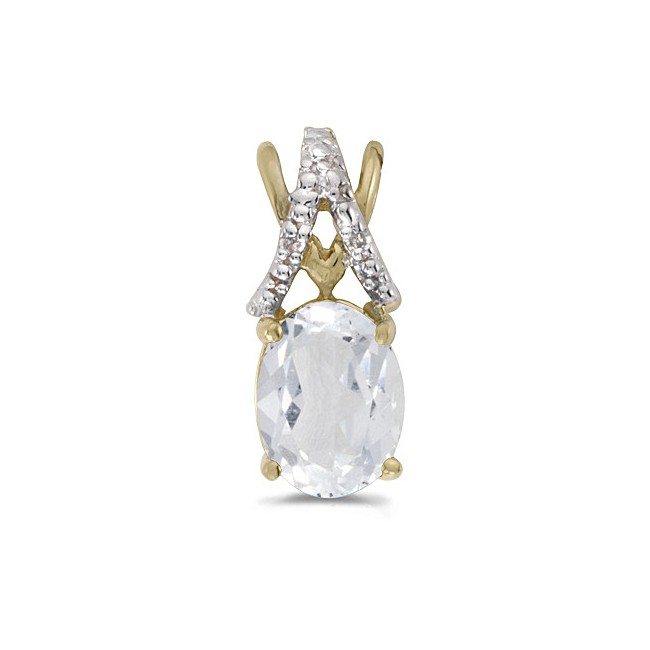 14k Yellow Gold Oval White Topaz And Diamond Pendant