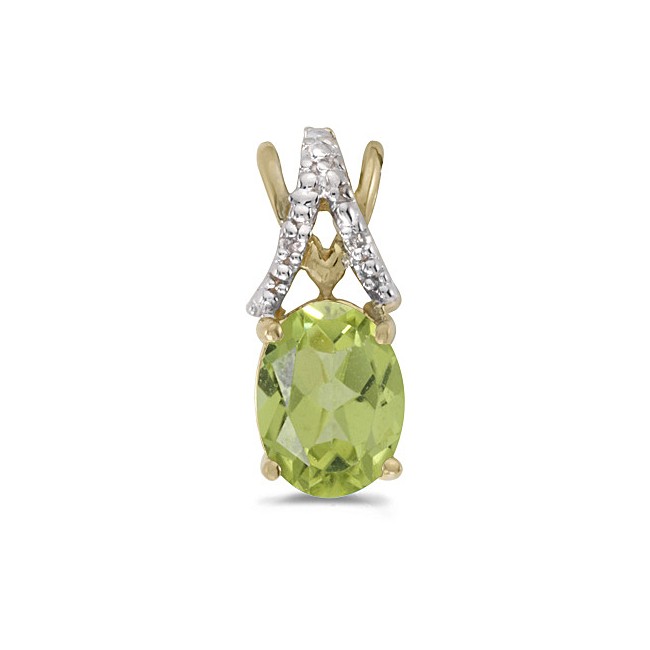 14k Yellow Gold Oval Peridot And Diamond Pendant