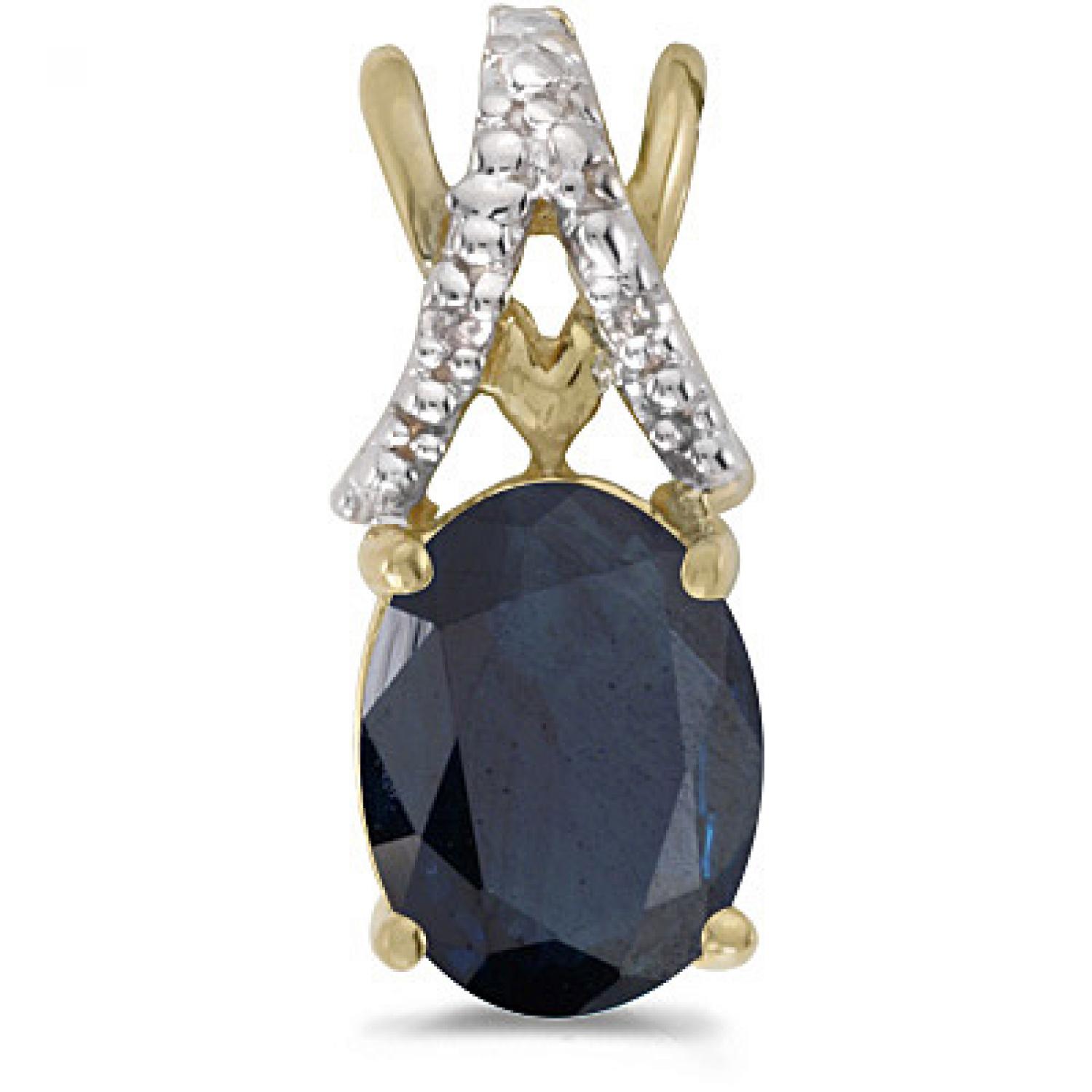 14k Yellow Gold Oval Sapphire And Diamond Pendant