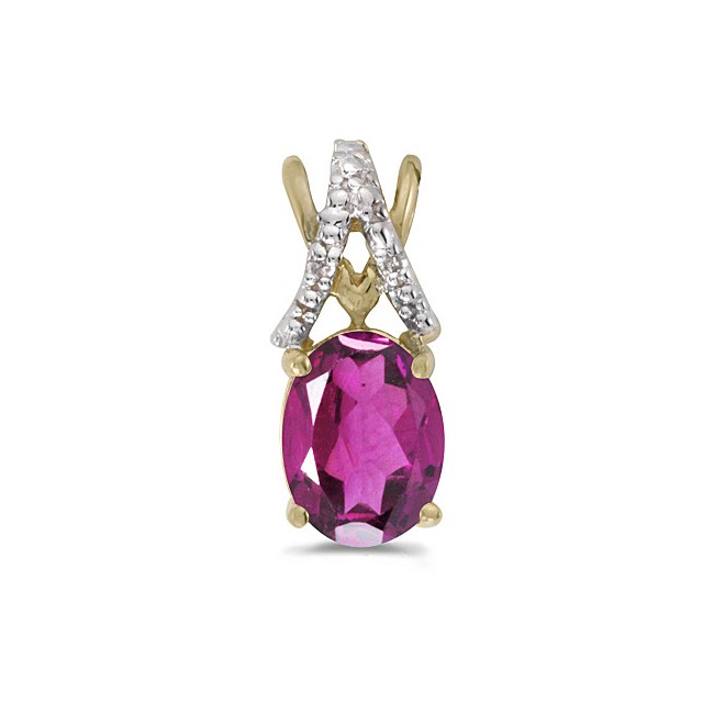 14k Yellow Gold Oval Pink Topaz And Diamond Pendant