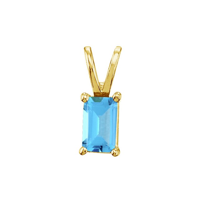 14K Yellow Gold Emerald Cut Blue Topaz Pendant