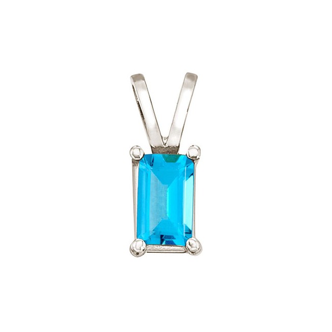 14K White Gold Emerald Cut Blue Topaz Pendant