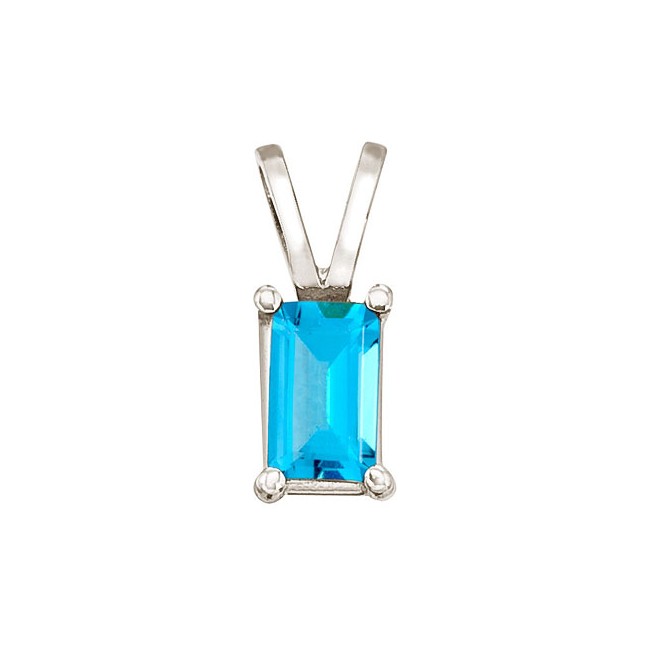 14K White Gold Emerald Cut Blue Topaz Pendant