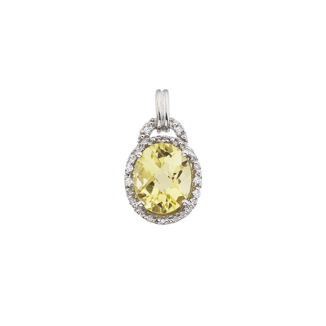 14K White Gold Lemon Quartz and Diamond Pendant