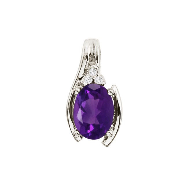 14K White Gold Amethyst and Diamond Oval Horseshoe Pendant