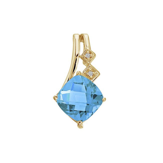 14K Yellow Gold Cushion Green Amethyst and Diamond Pendant