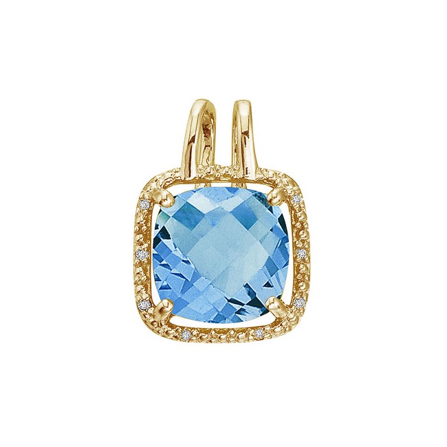 14K Yellow Gold Blue Topaz and Diamond Rope Pendant