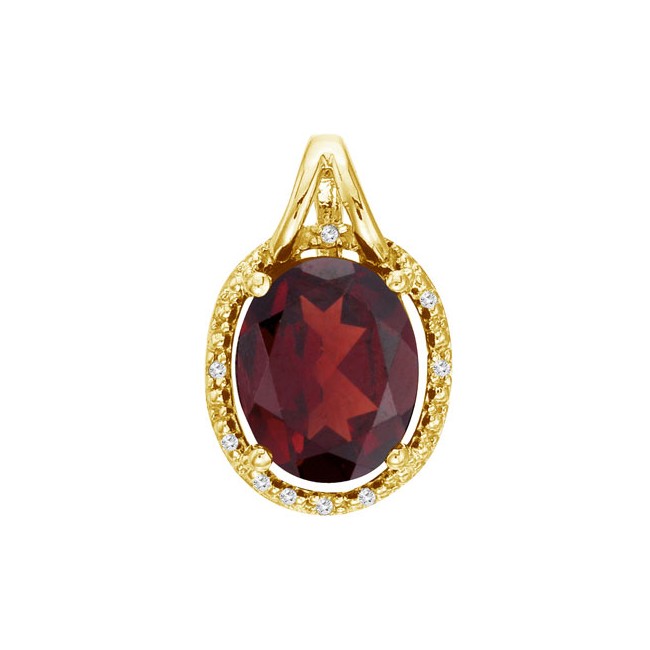 14K Yellow Gold Garnet and Diamond Oval Pendant