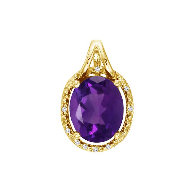 14K Yellow Gold Amethyst and Diamond Oval Pendant
