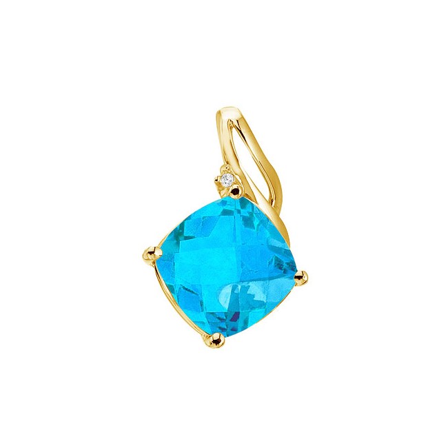 14K Yellow Gold Blue Topaz and Diamond Pendant