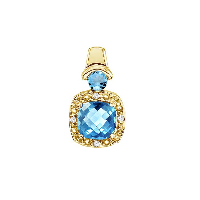 14K Yellow Gold Blue Topaz and Diamond Pendant