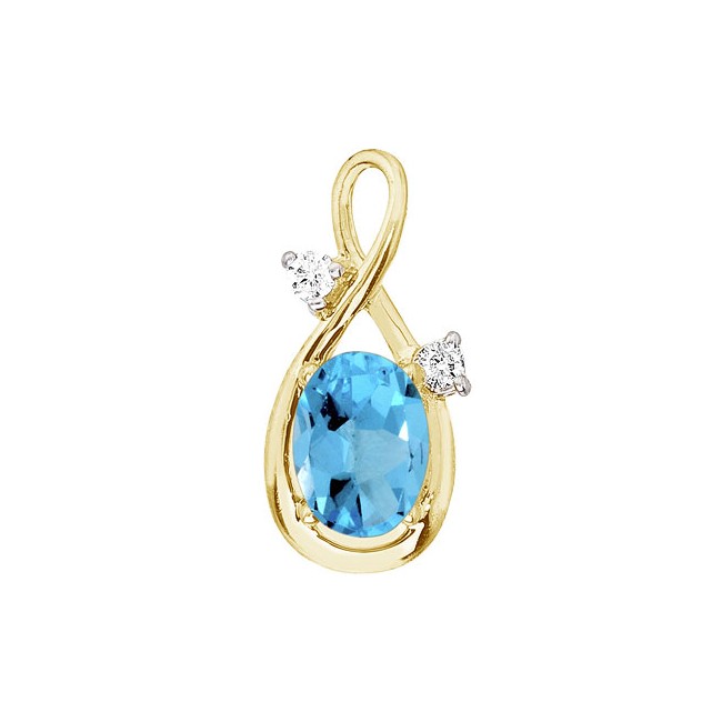 14K Yellow Gold Blue Topaz and Diamond Figure 8 Pendant