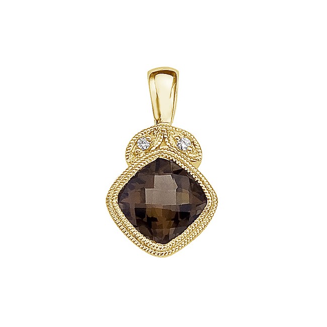 14K Yellow Gold Smoky Topaz and Diamond Pendant