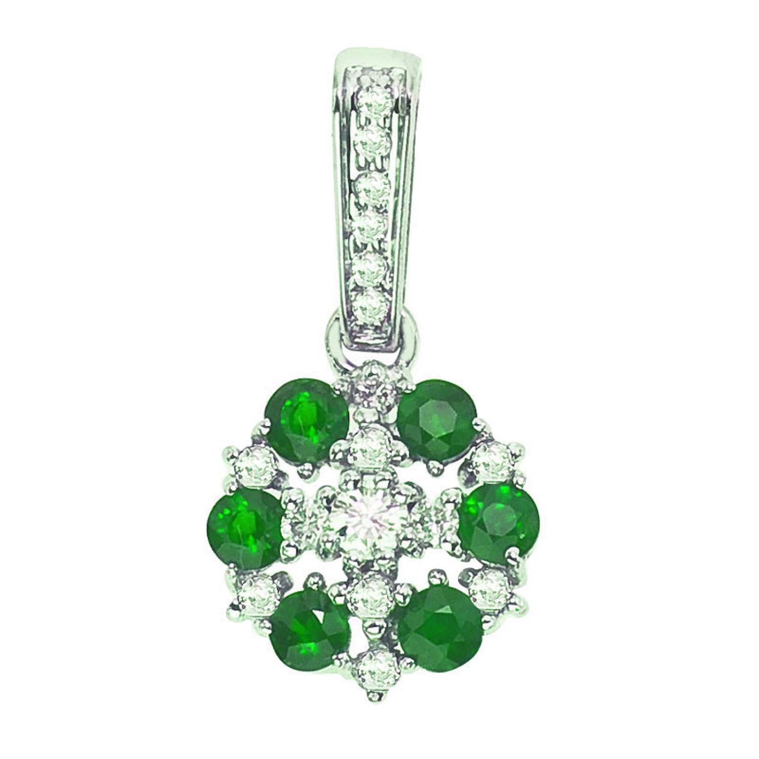 14K White Gold .46 Ct Sapphire and .17 Ct Diamond Flower Pendant