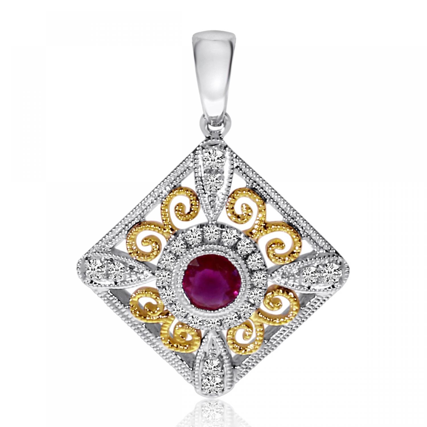 14K Two Tone Precious Filigree Diamond Pendant
