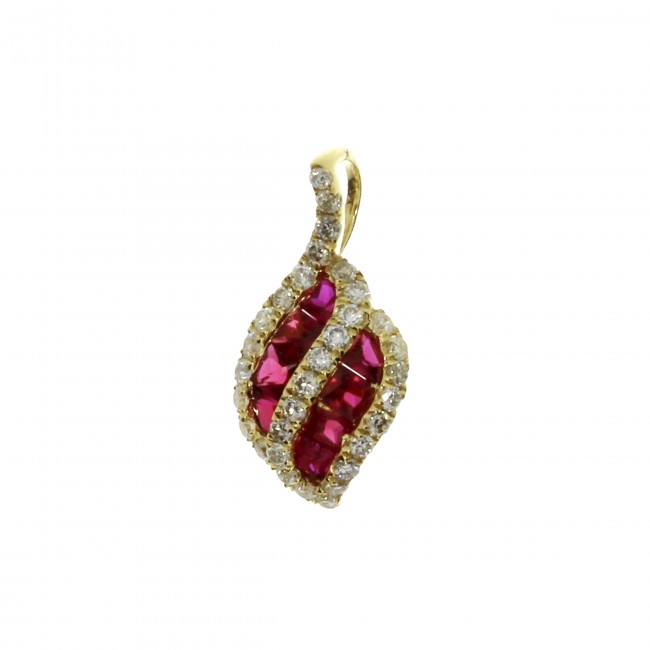 14K Yellow Gold Princess Ruby and Diamond Precious Pendant
