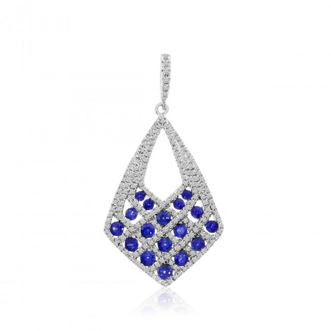 14K White Gold Round Sapphires and Diamond Precious Drop Pendant