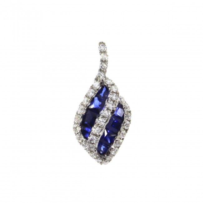 14K White Gold Precious Princess Sapphire and Diamond Fashion Pendant