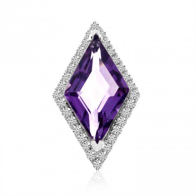 14K White Gold Diamond Shape Amethyst and Diamond Triangle Fashion Pendant