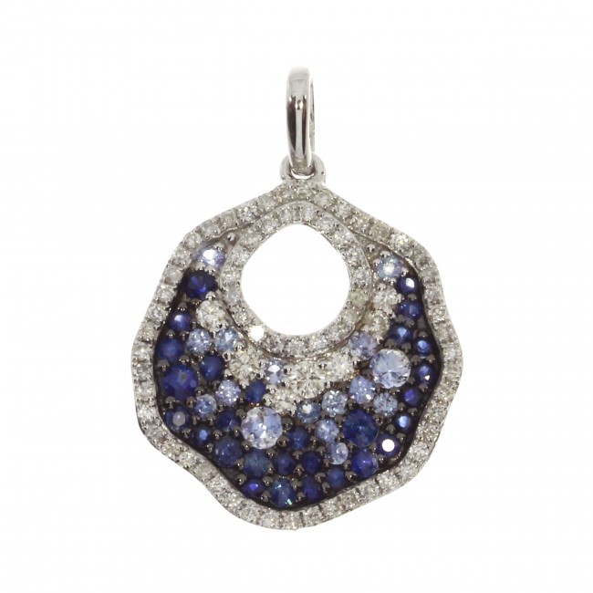 14K White Gold Precious Multi Sapphire and Diamond Fashion Pendant