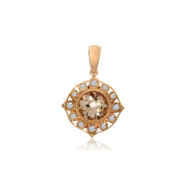 14K Rose Gold 6.5 mm Round Morganite and Diamond Fashion Pendant