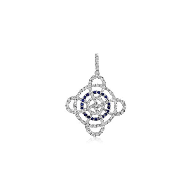 14K White Gold Precious Sapphire and Diamond Swirl Fashion Pendant