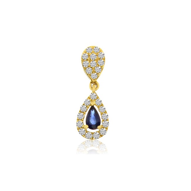 14K Yellow Gold Pear Shape Sapphire and AA Diamond Moveable Drop Fashion Pendant