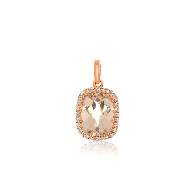 14K Rose Gold 9X7 mm Oval Morganite and AA Diamond Fashion Pendant
