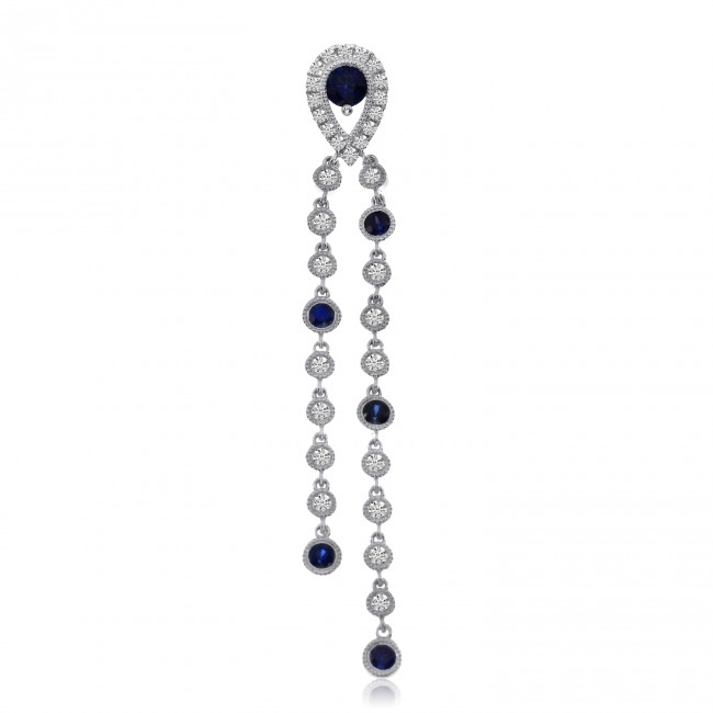 14K White Gold Long Dangling Sapphire and Diamond Precious Pendant