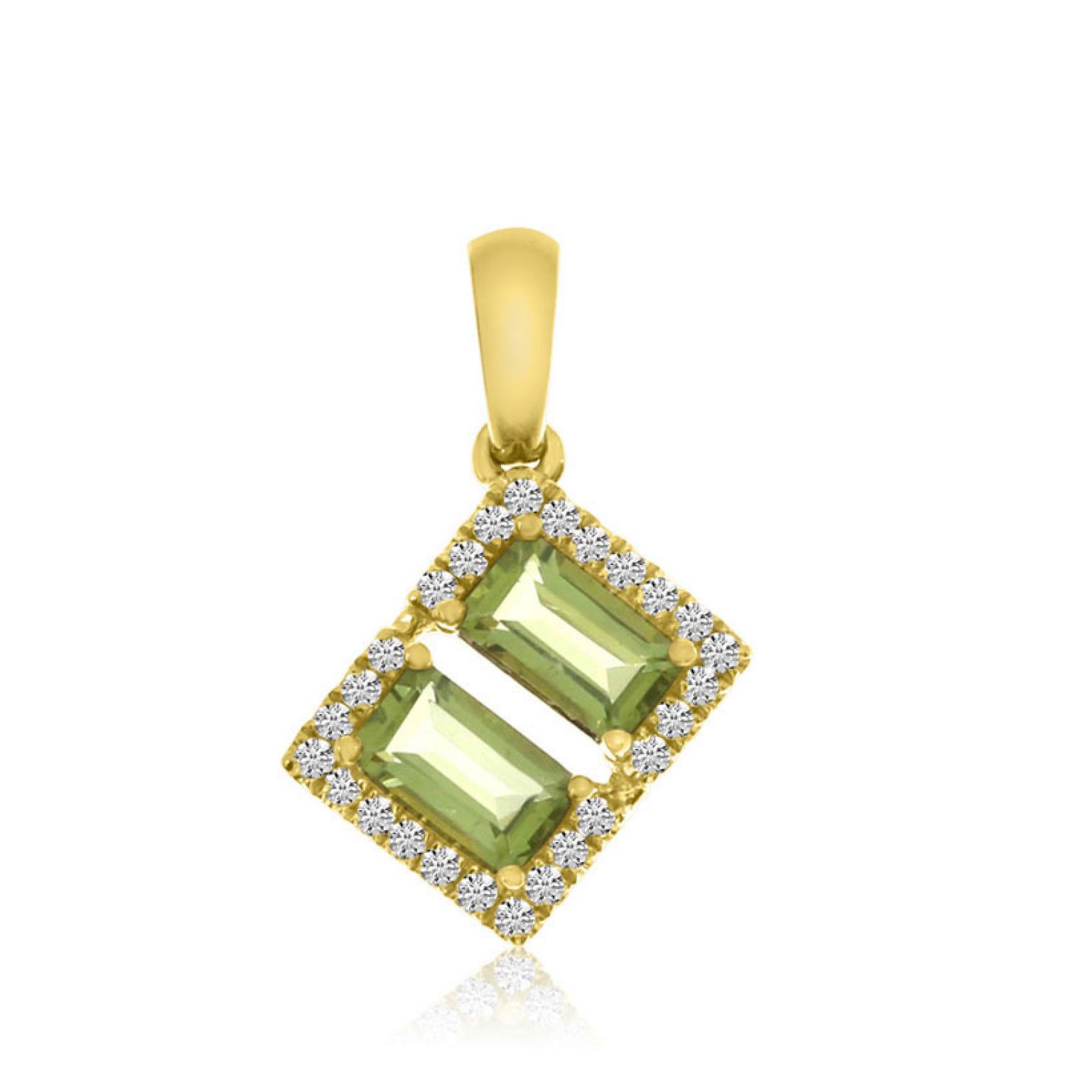 14K Yellow Gold Double Octagon Peridot and Diamond Semi Precious Fashion Pendant