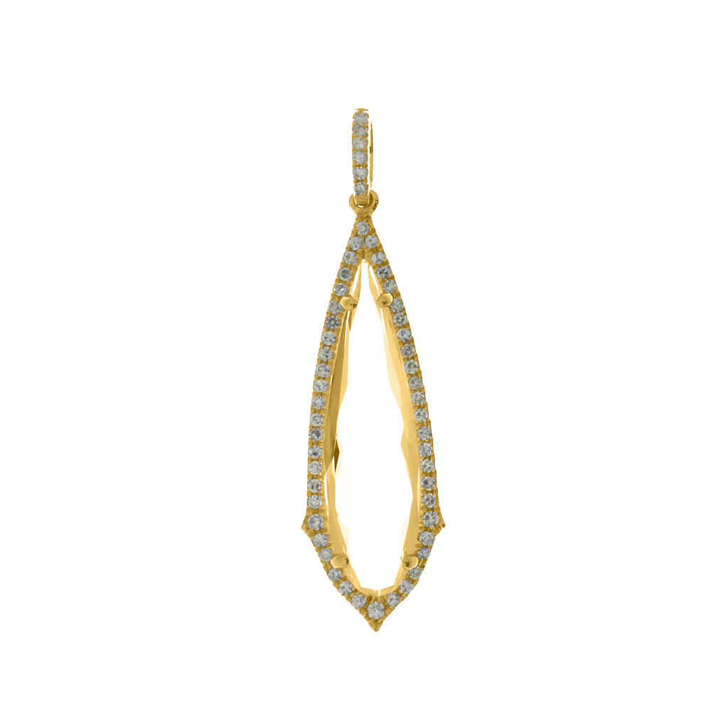 14K Yellow Gold Long Fancy White Topaz and Diamond Dangle Pendant