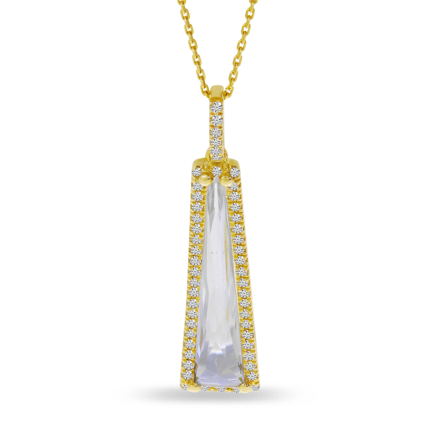 14K Yellow Gold Fancy White Topaz and Diamond Dangle Pendant