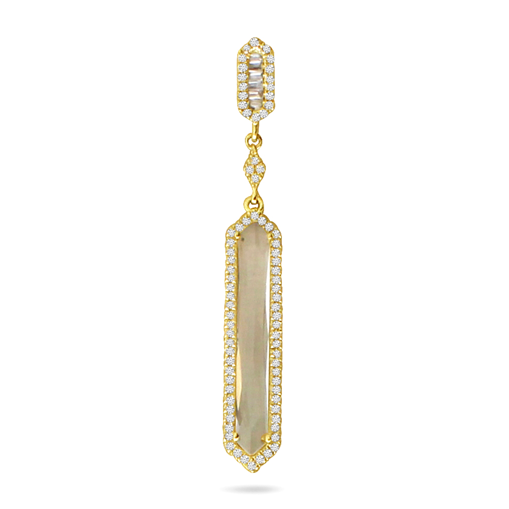 14K Yellow Gold Fancy White Topaz and Diamond Dangle Pendant