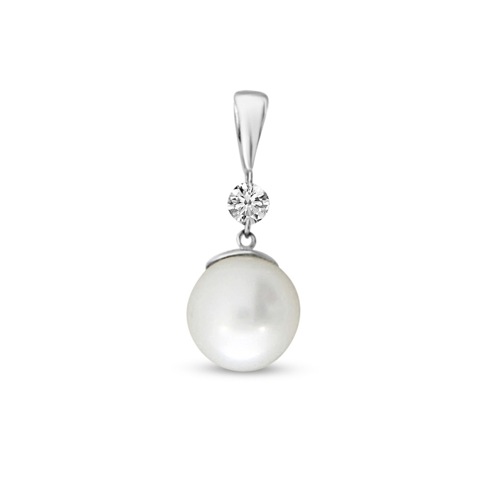 14K White Gold Dashing Diamond Pearl Pendant