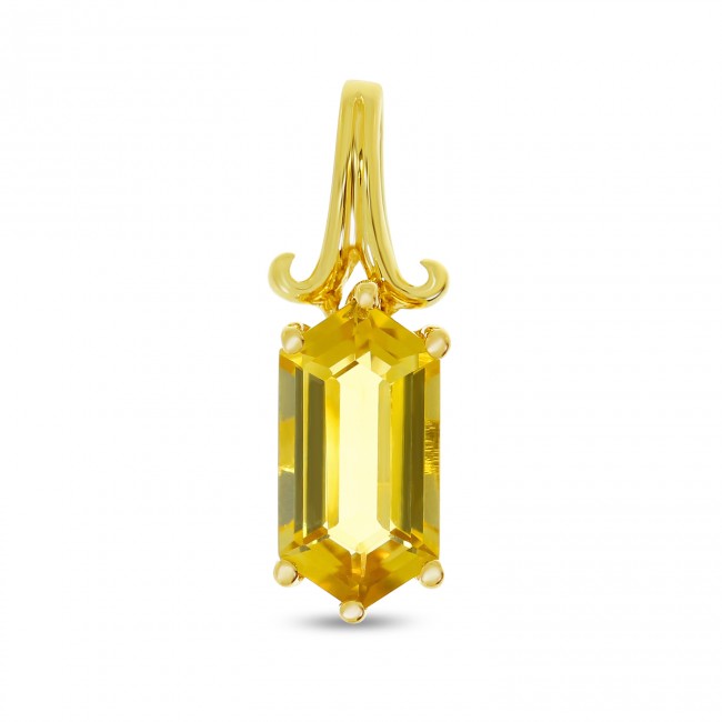 14K Yellow Gold Hexagon Citrine Semi Precious Pendant