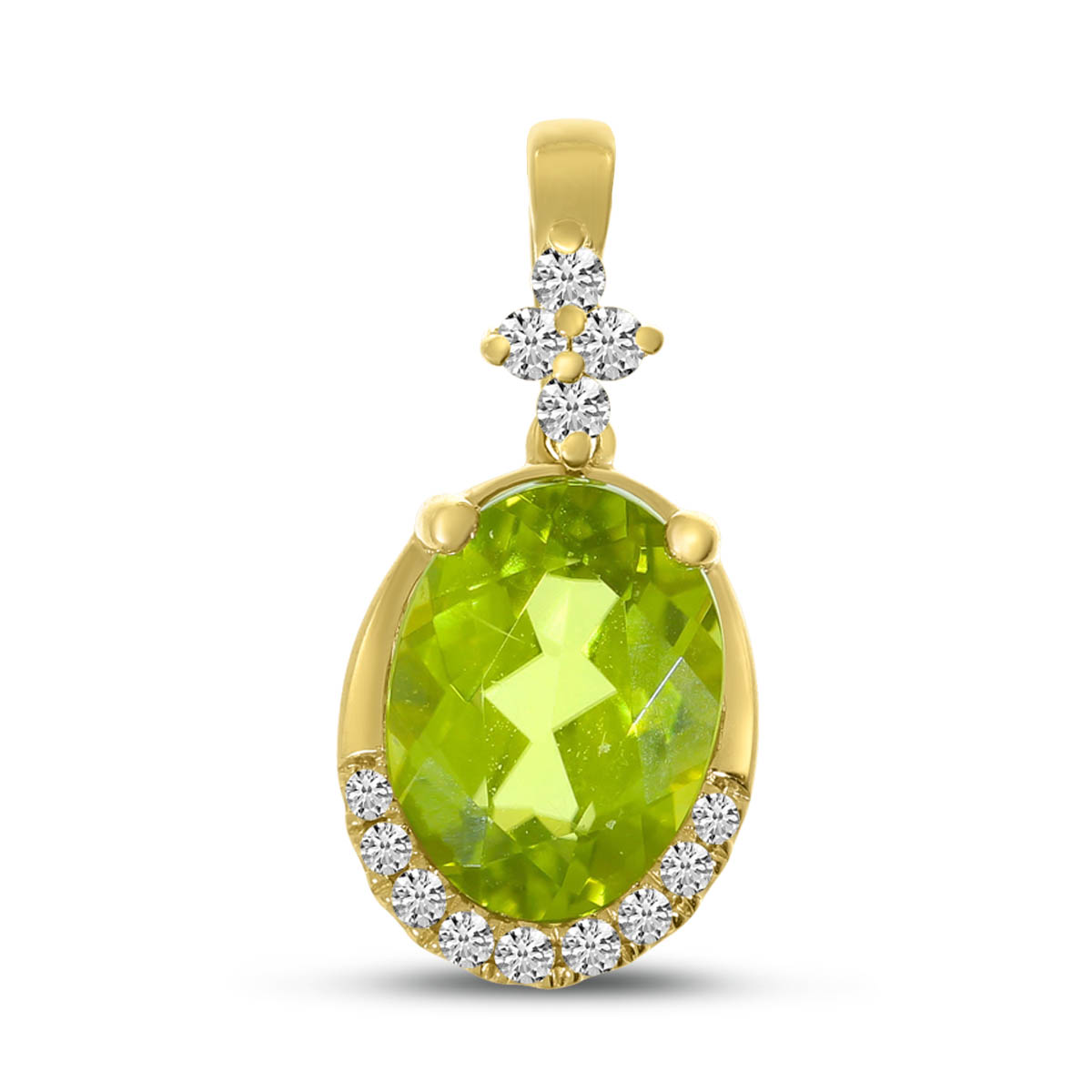 14K Yellow Gold Oval Peridot and Diamond Semi Precious Pendant