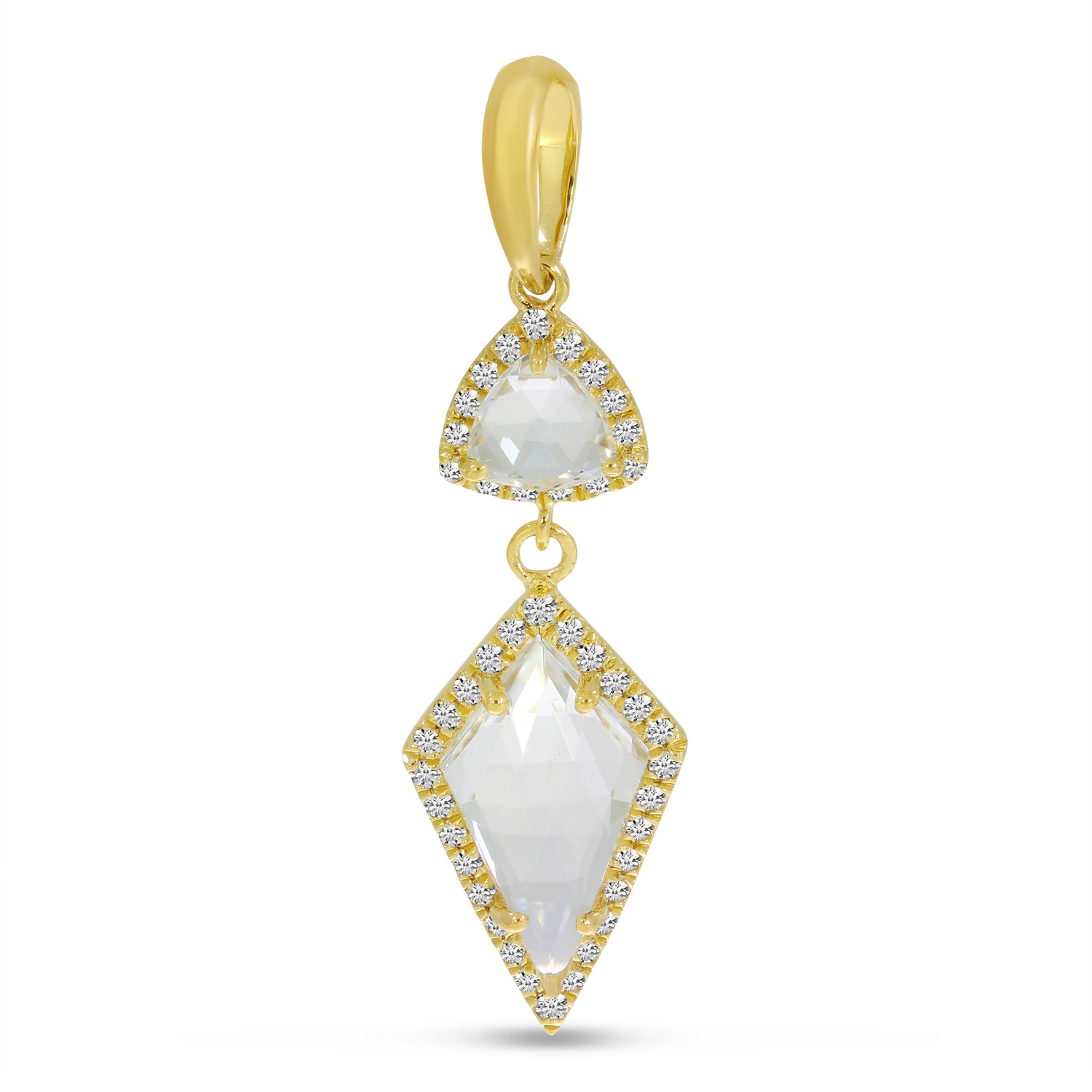 14K Yellow Gold Fancy Cut White Topaz & Diamond Drop Pendant