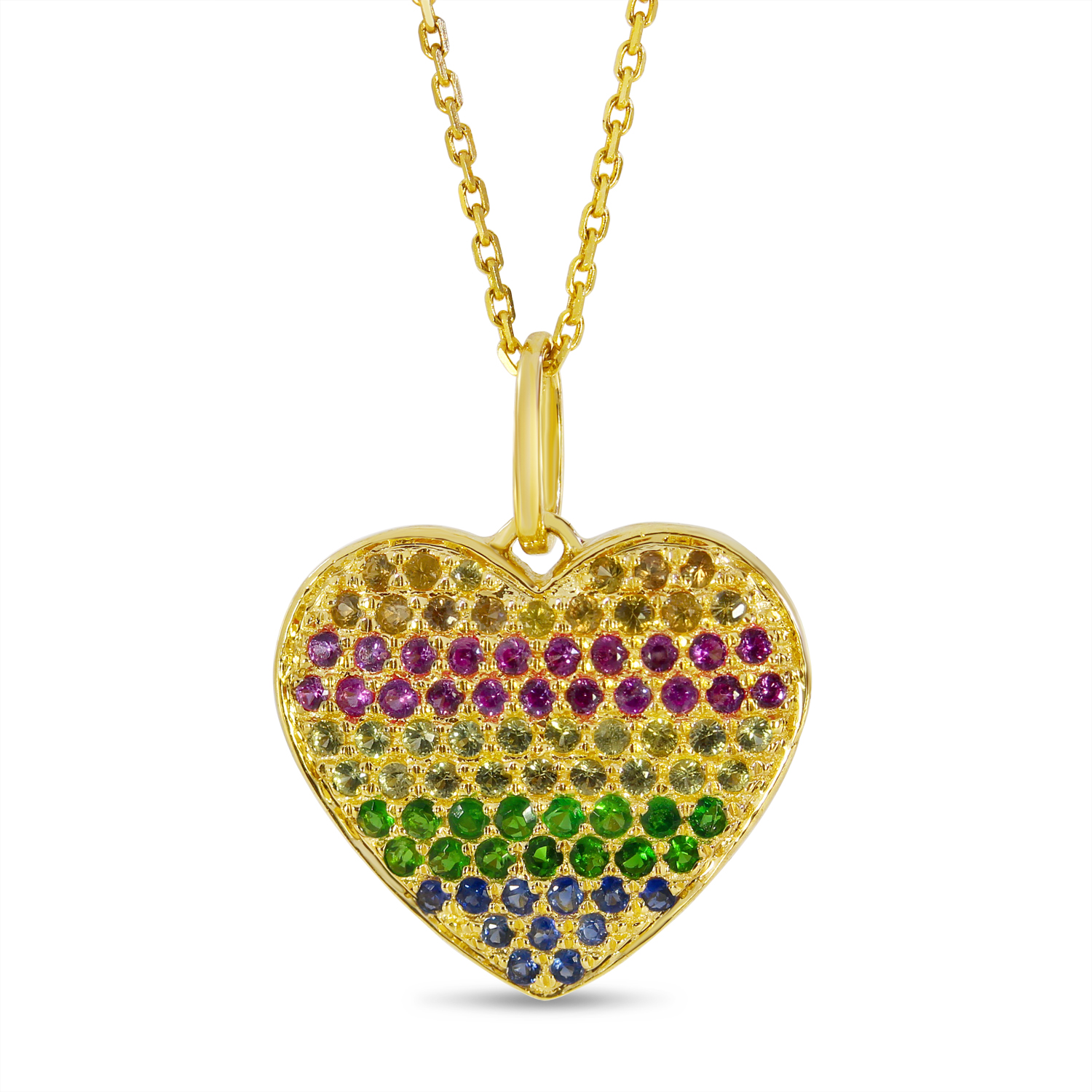 14K Yellow Gold Rainbow Sapphire Heart Pendant