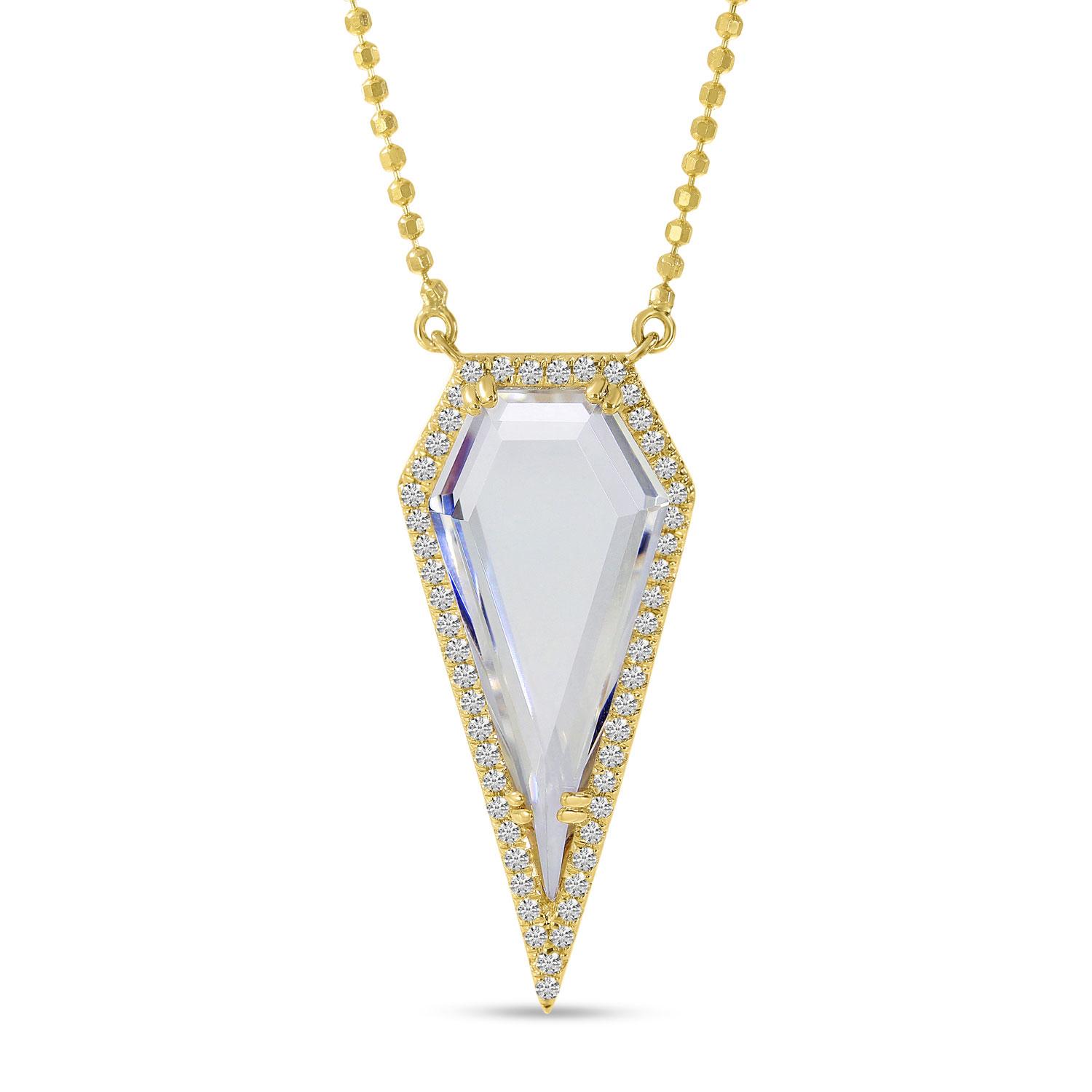 14K Yellow Gold Diamond Shape White Topaz and diamond Necklace
