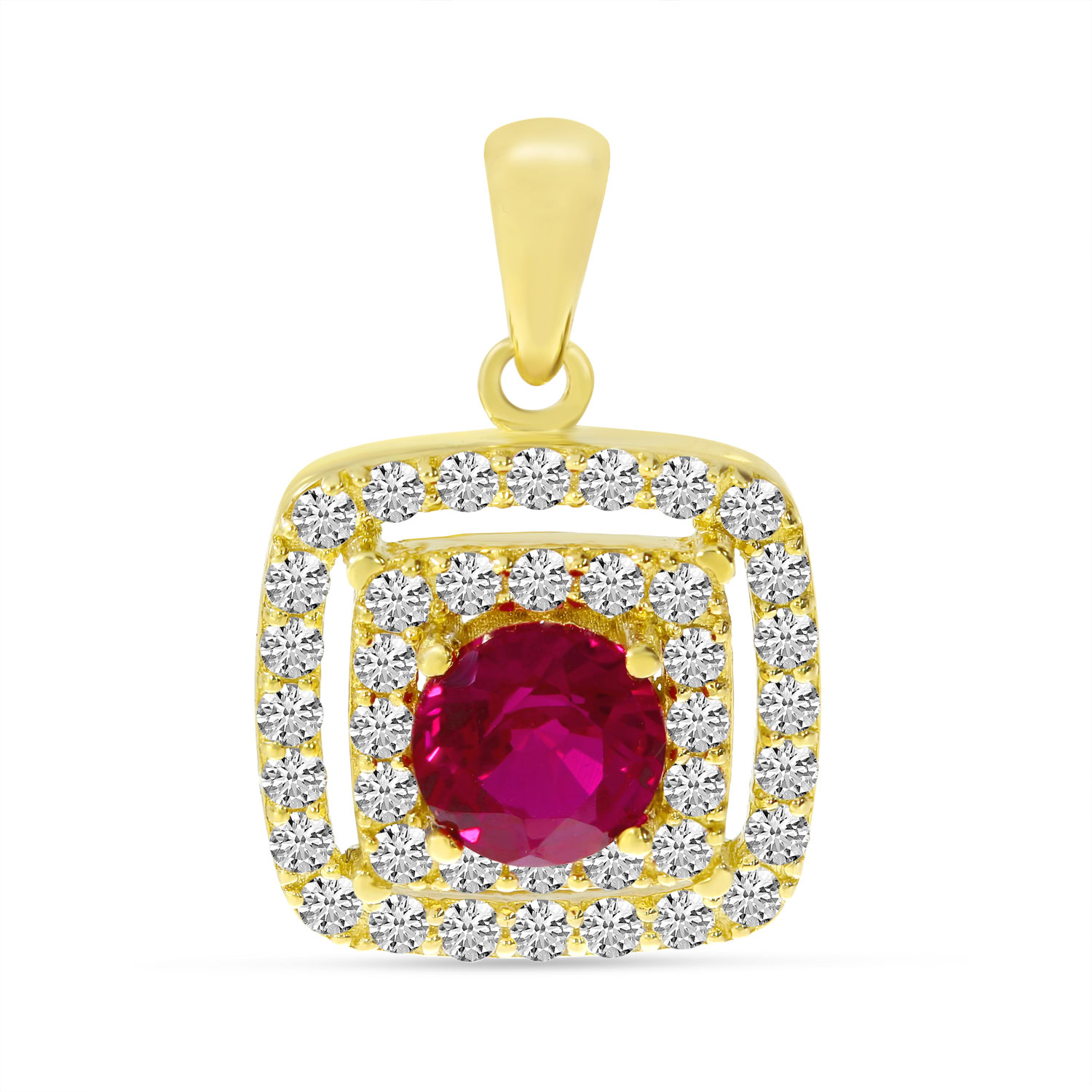 14K Yellow Gold Double Halo Ruby Pendant