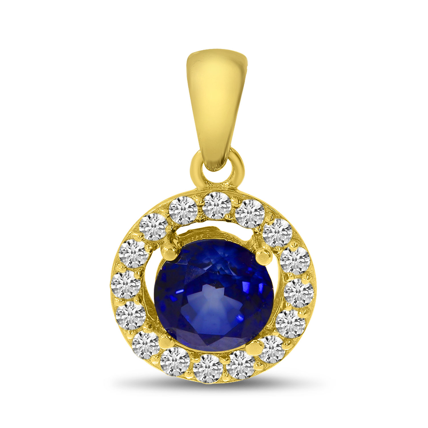 14K Yellow Gold Sapphire and Diamond Halo Pendant