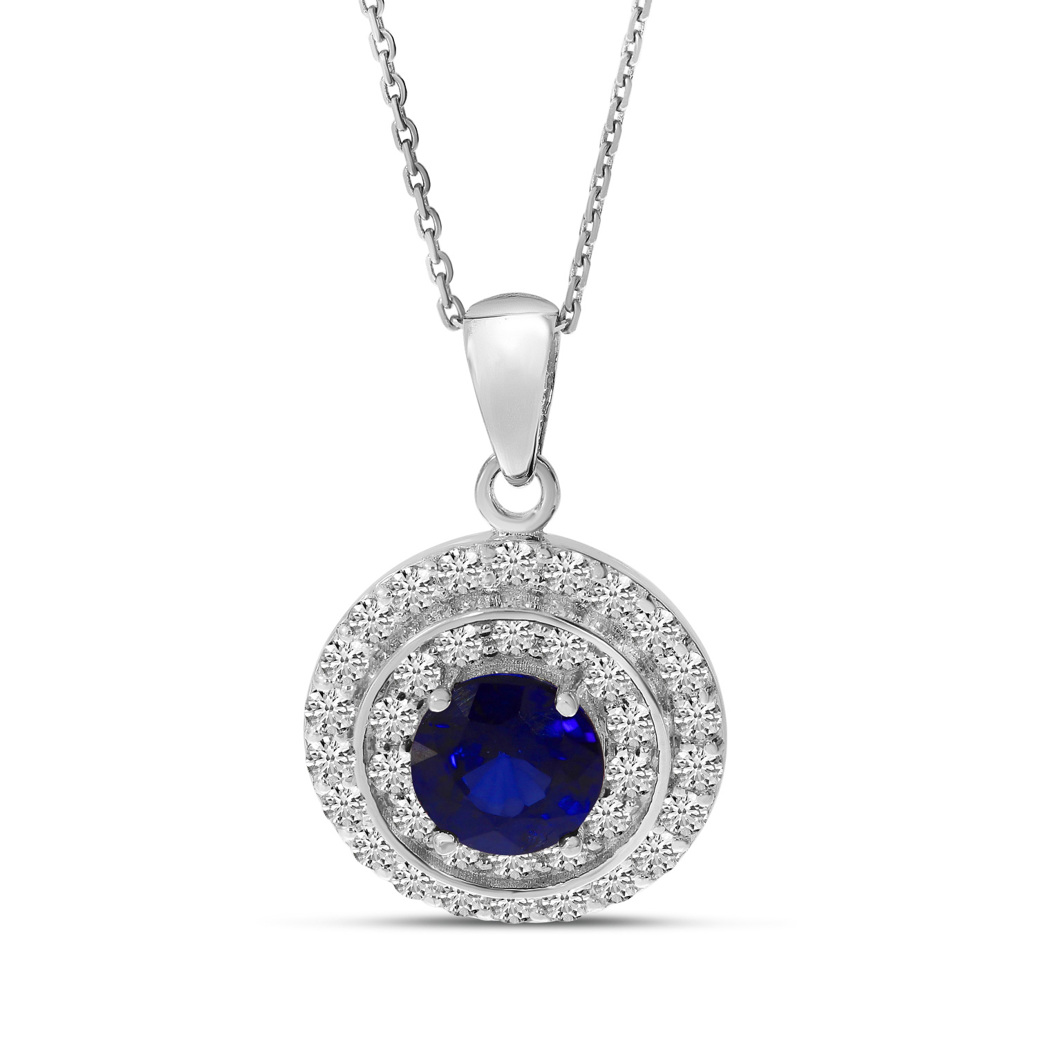 14K White Gold Round Halo Precious Pendant 