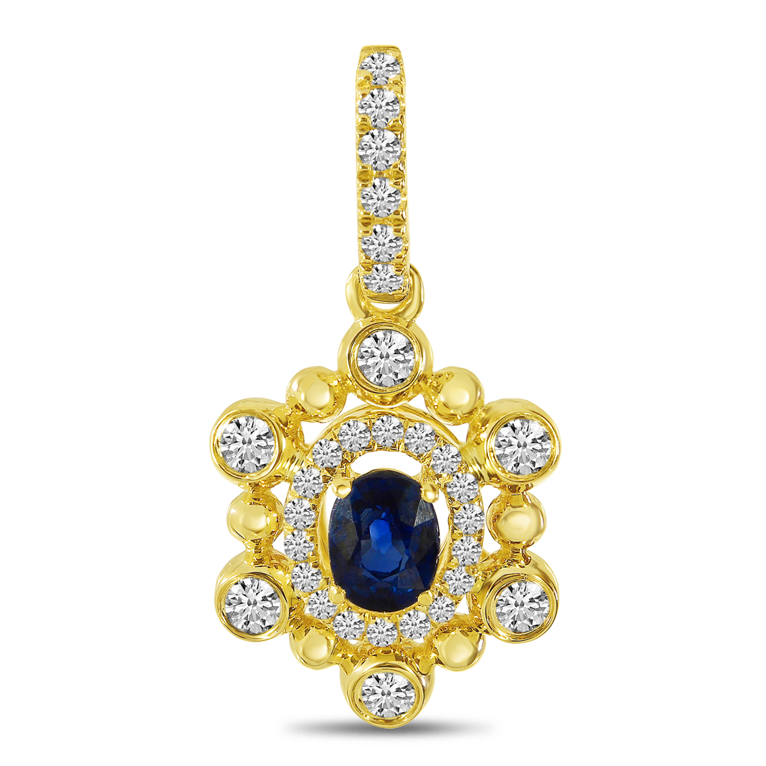 14K Yellow Gold Sapphire and Diamond Beaded Pendant