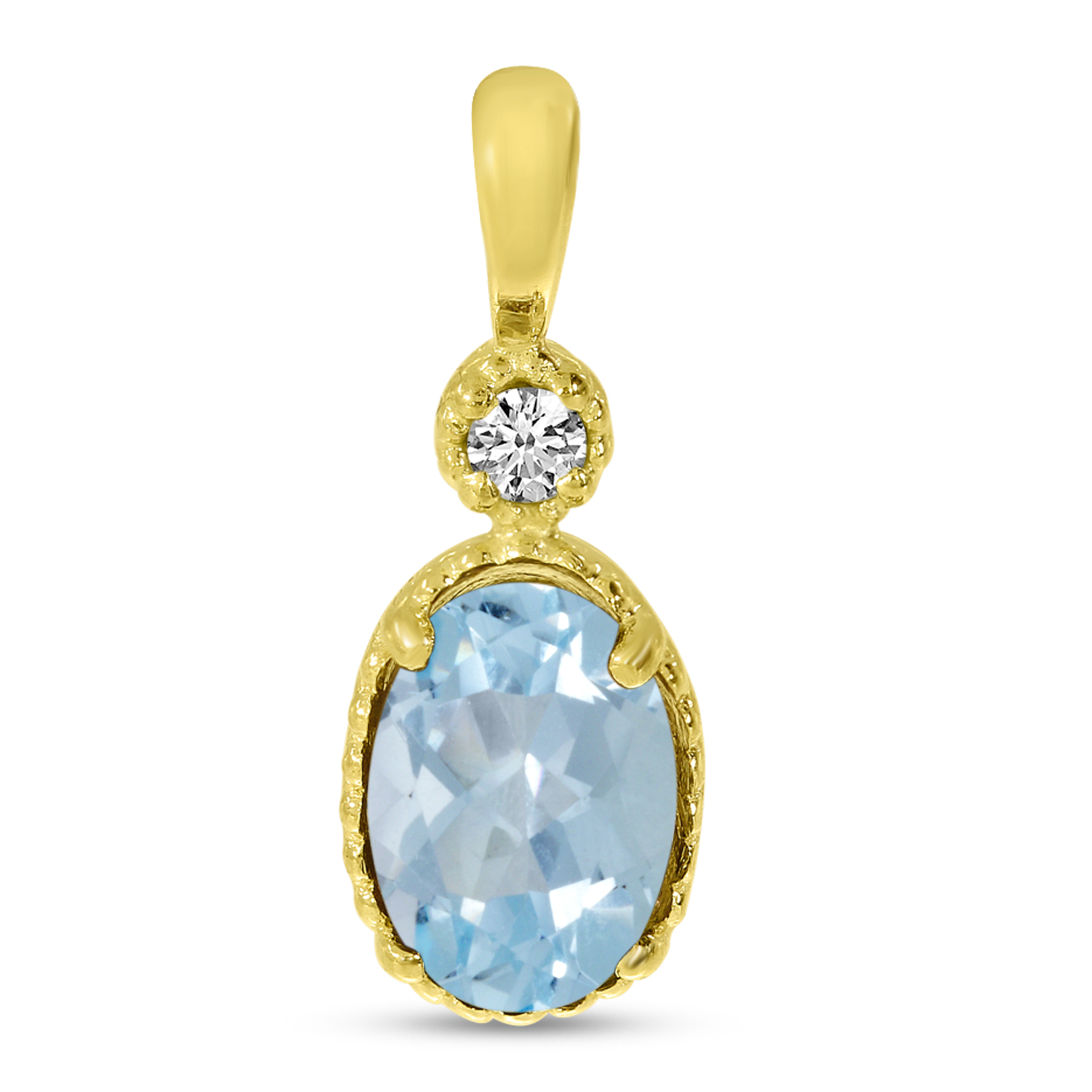 14K Yellow Gold Oval Aquamarine Millgrain Birthstone Pendant