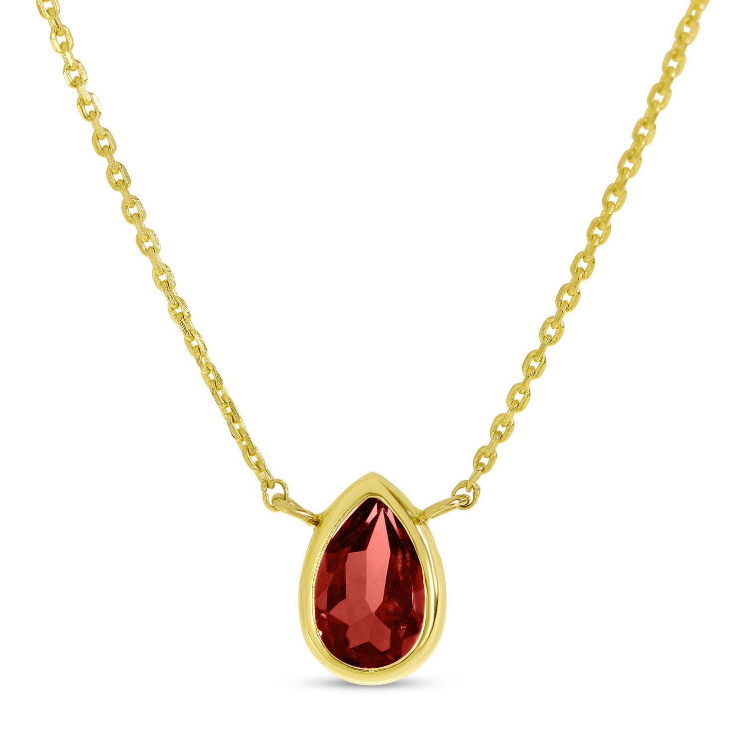 14K Yellow Gold Pear Garnet Birthstone Necklace