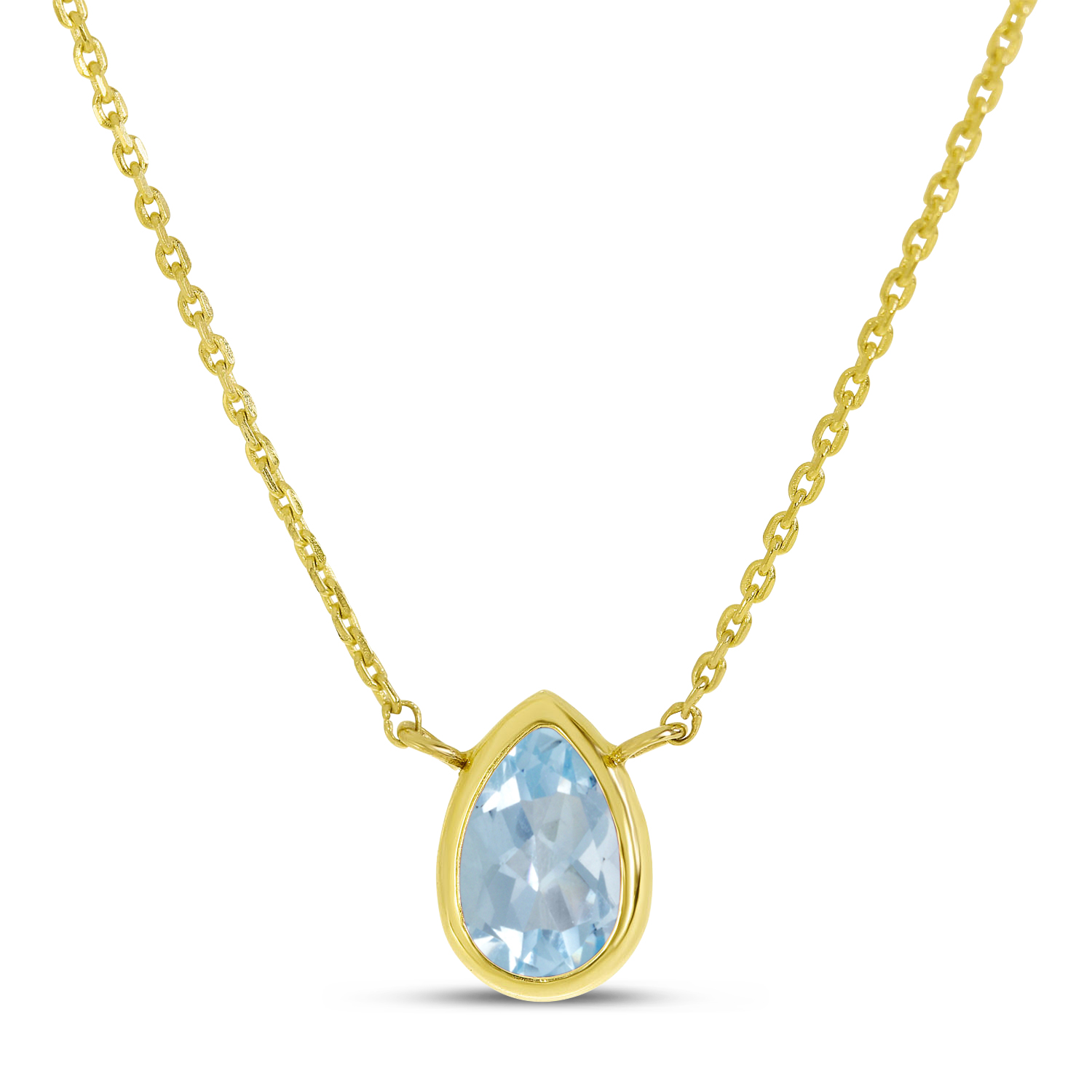 14K Yellow Gold Pear Aquamarine Birthstone Necklace