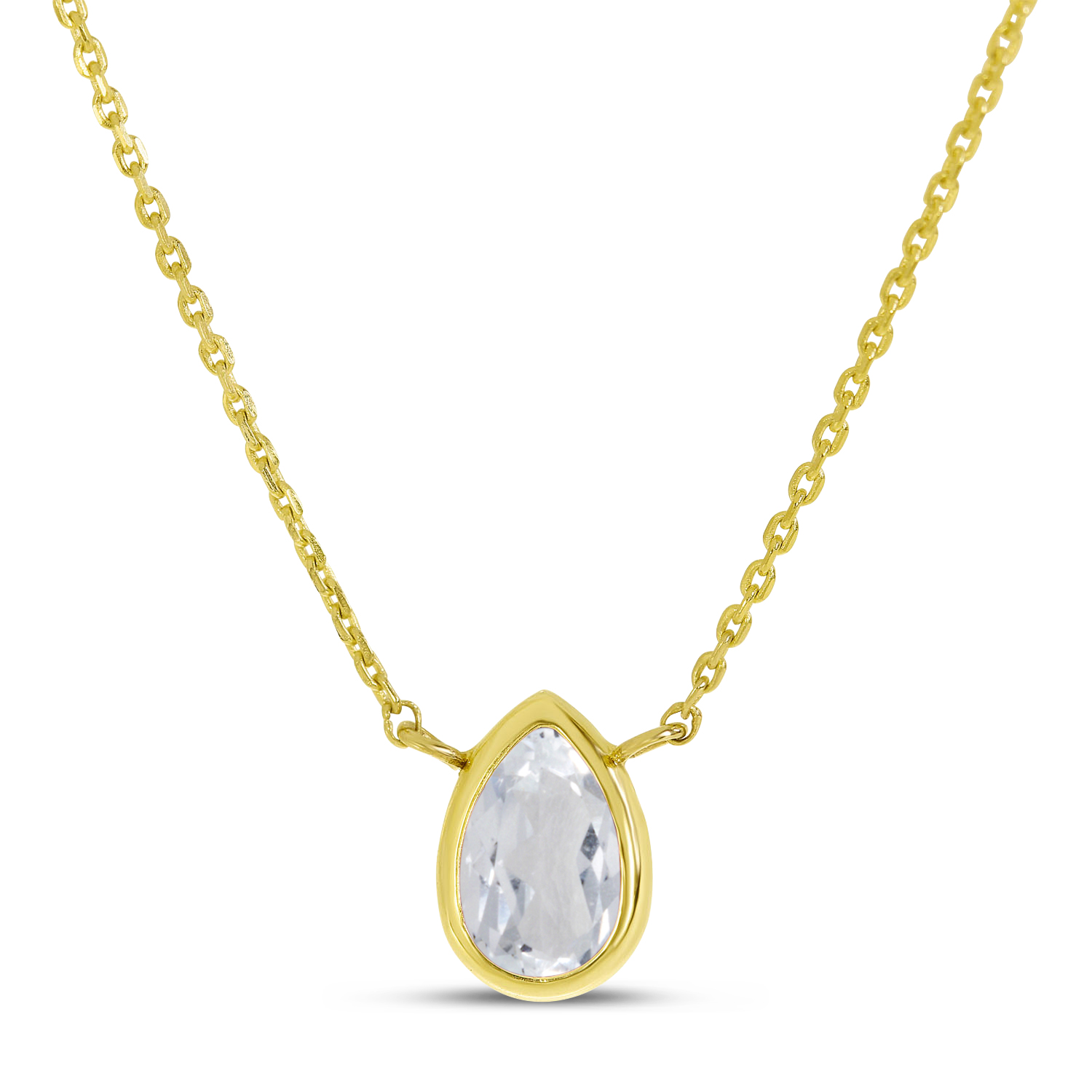 14K Yellow Gold Pear White Topaz Birthstone Necklace