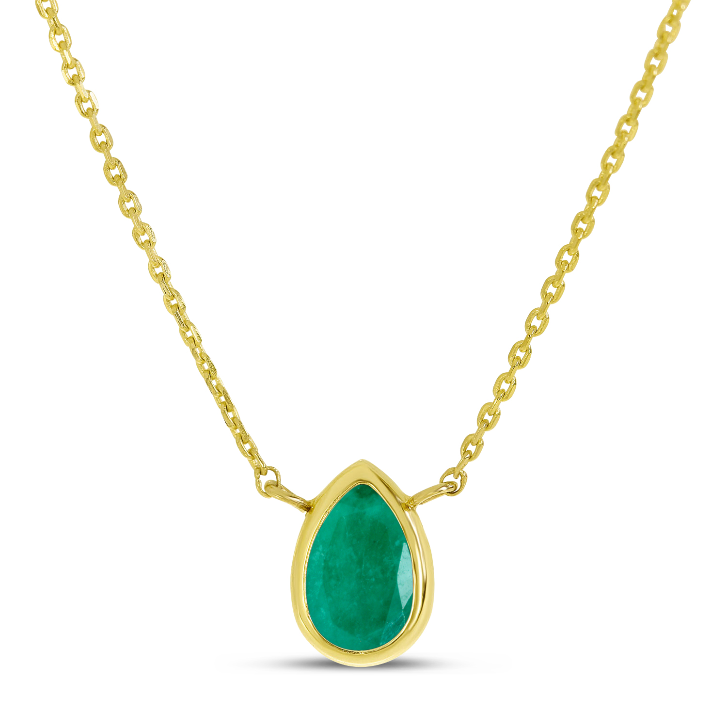 14K Yellow Gold Pear Emerald Birthstone Necklace