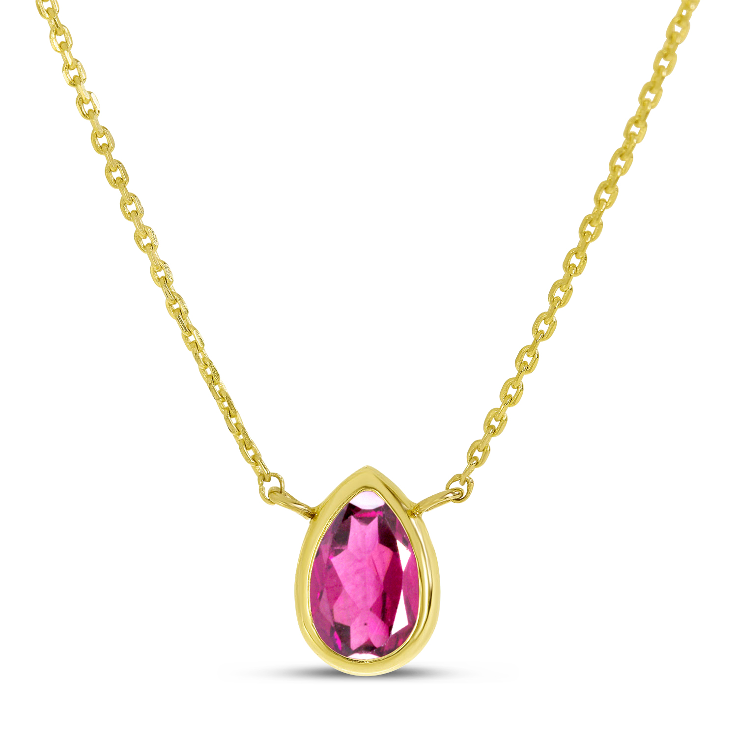 14K Yellow Gold Pear Pink Tourmaline Birthstone Necklace