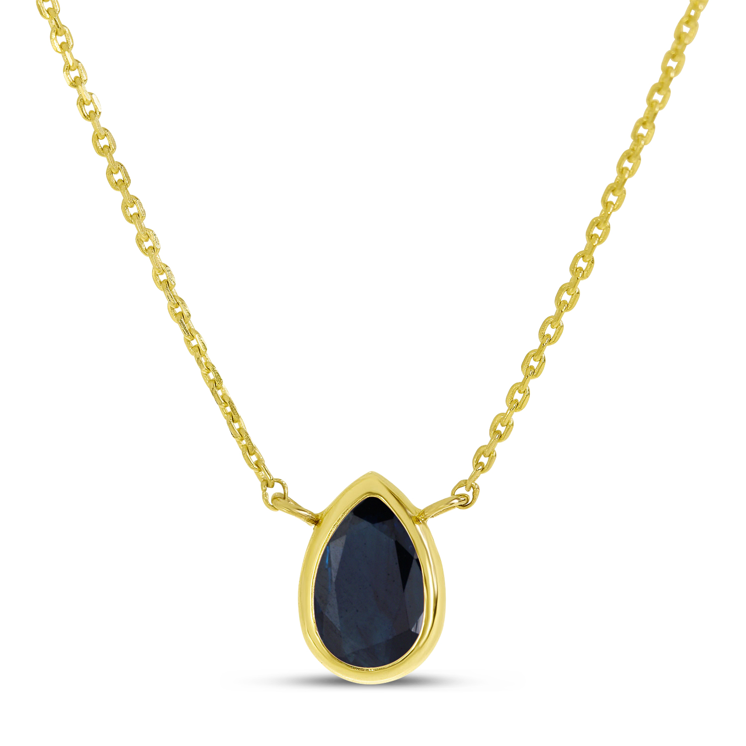 14K Yellow Gold Pear Sapphire Birthstone Necklace